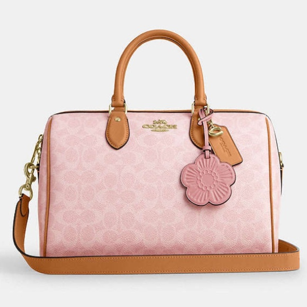 Coach Rowan Large Satchel Bag in Signature Canvas with charms powder pink